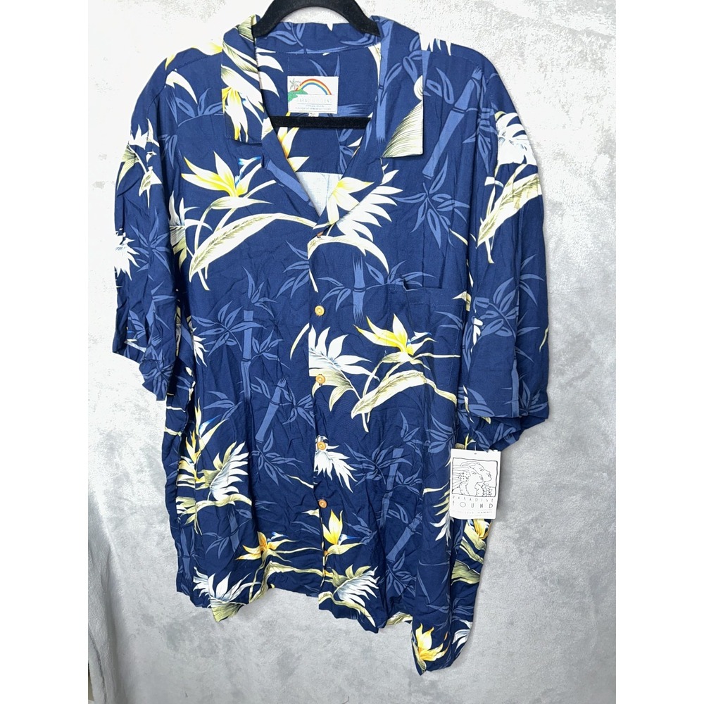Paradise Found Mens Paradise Rayon Shirt in Navy Blue, 2XL